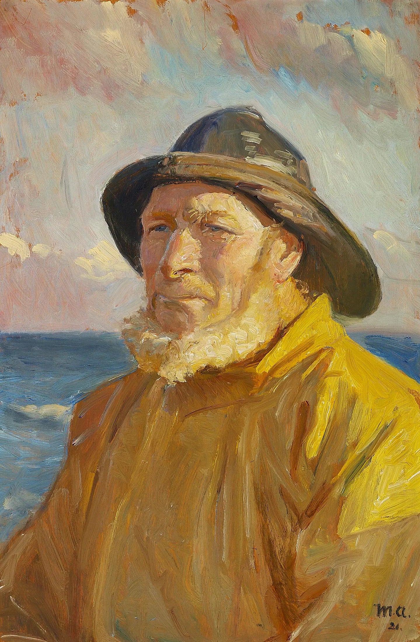 Pêcheur portant un imperméable et un ciré. - Michael Peter Ancher image 1 reproduction artisanale de tableau