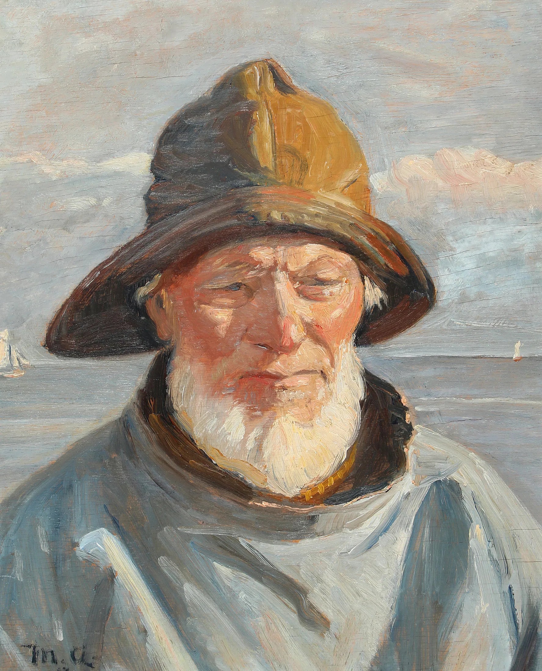 Pêcheur sur la plage de Skagen. - Michael Peter Ancher image 1 copie peinte à la main à l’huile