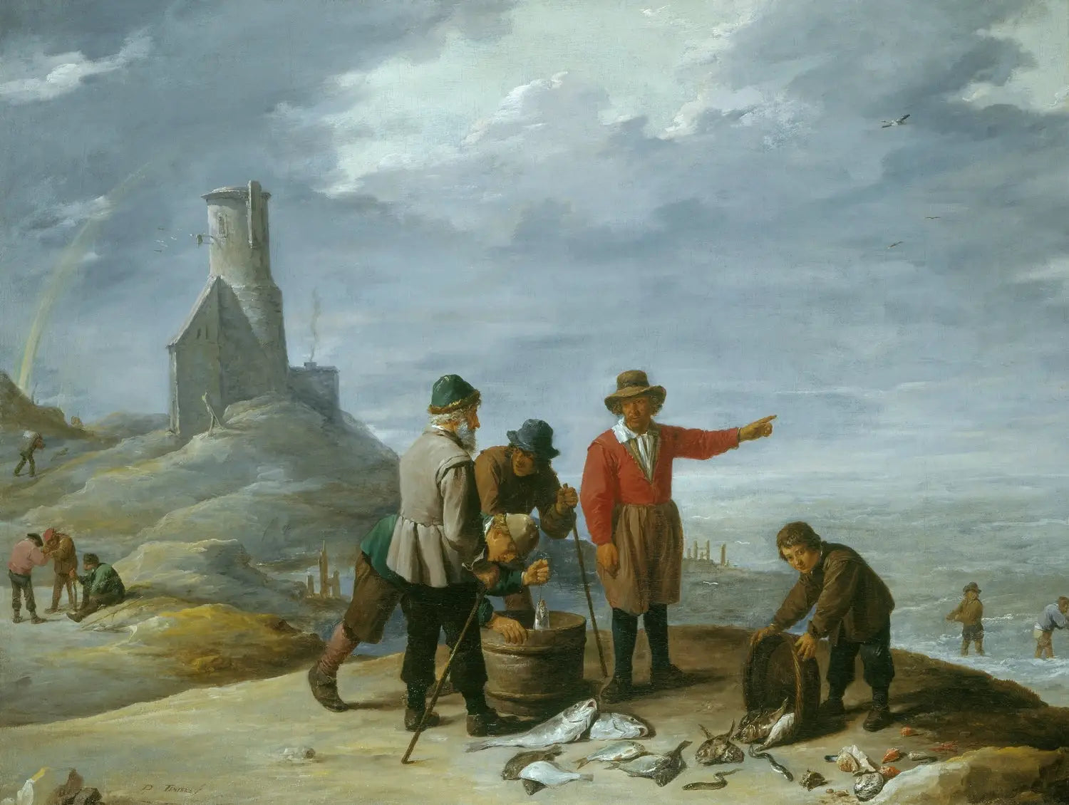 Pêcheurs au bord de la mer - David Teniers le Jeune image 1 tableau peint à l’huile sur toile
