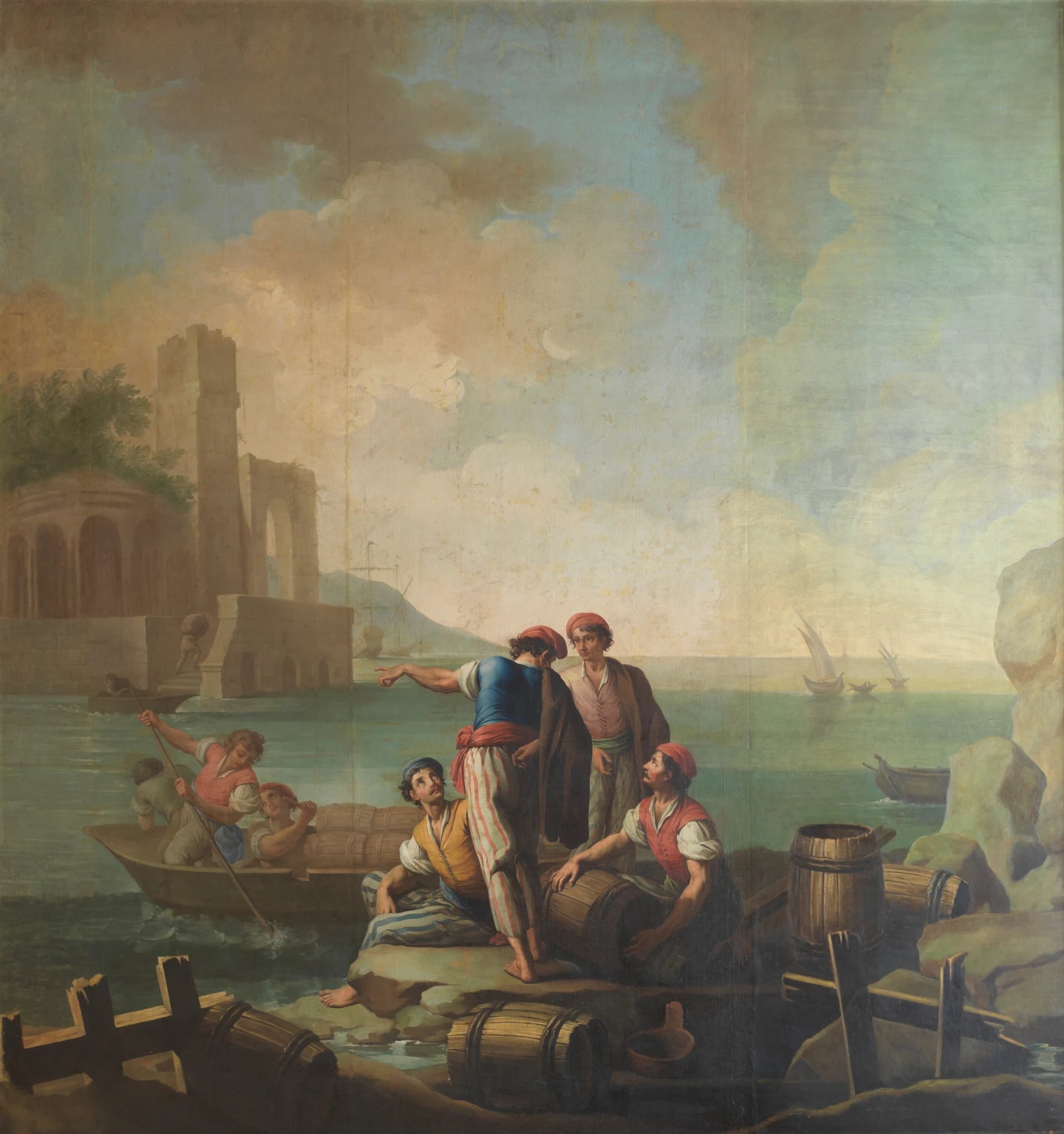 Pêcheurs à côté d'un port - Zacarías González Velázquez