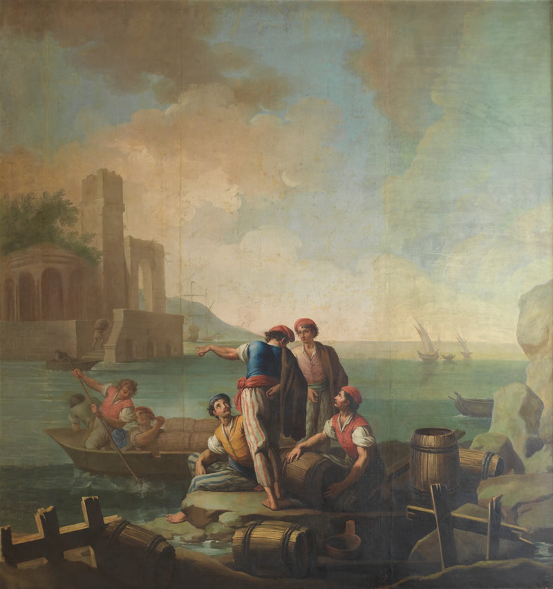 Pêcheurs à côté d'un port - Zacarías González Velázquez