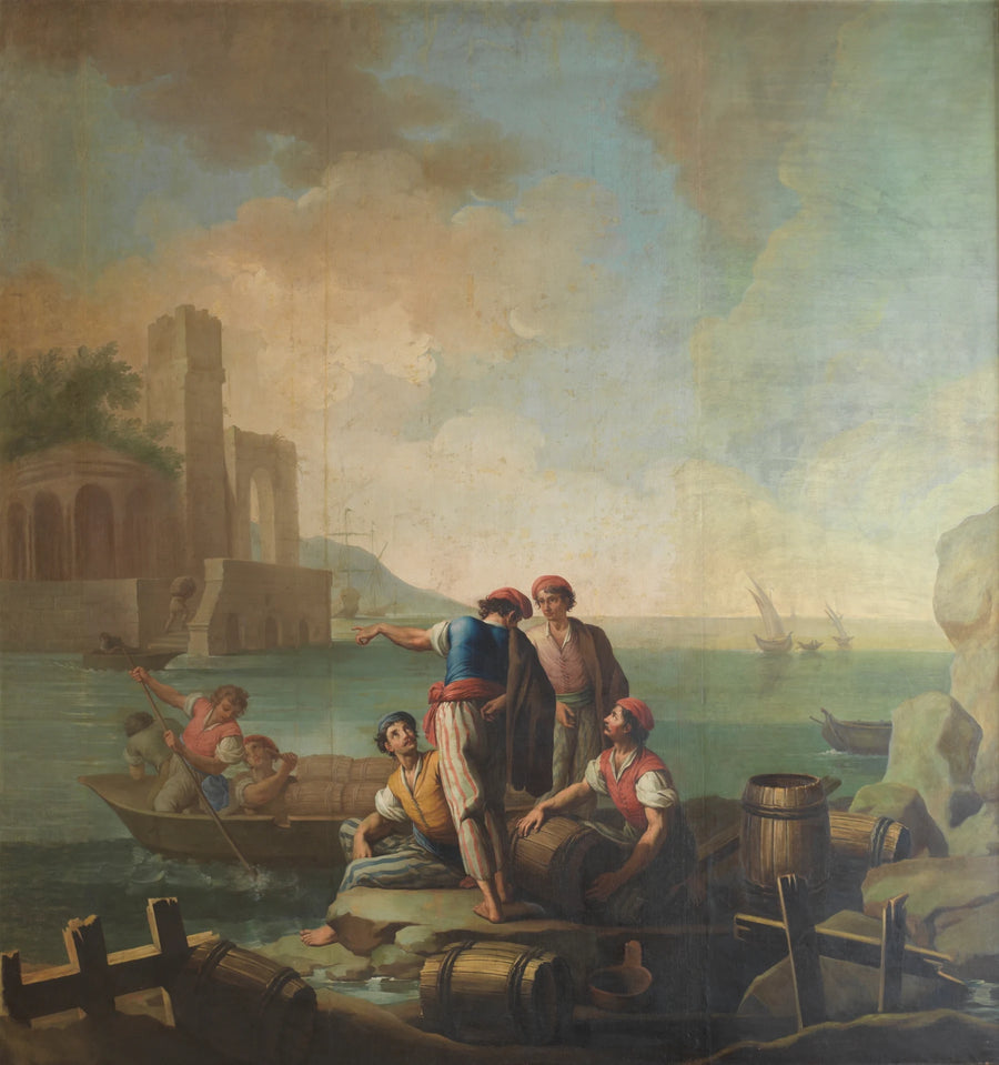 Pêcheurs à côté d'un port - Zacarías González Velázquez