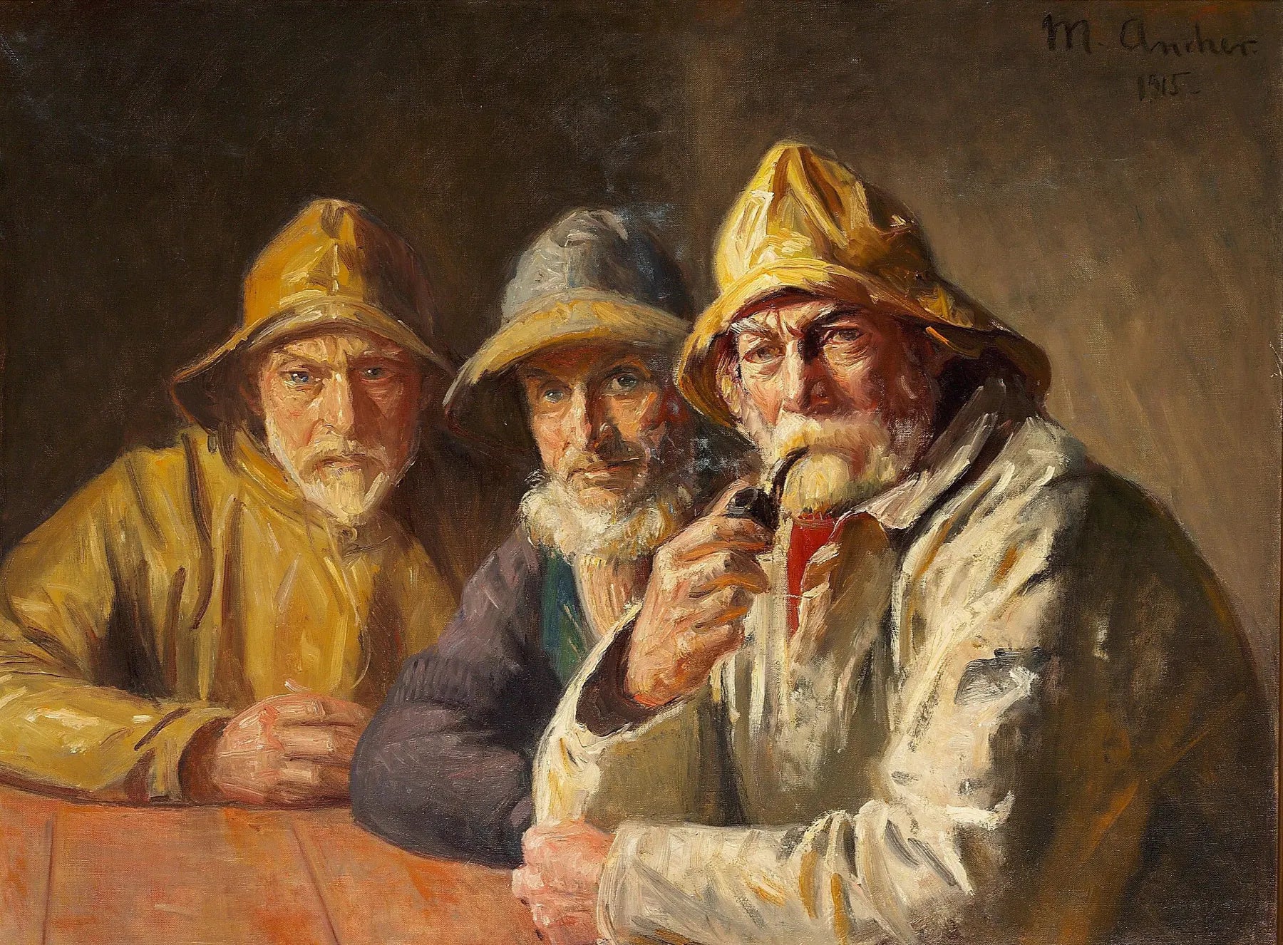 Pêcheurs dans l'épicerie de Brøndum. - Michael Peter Ancher image 1 reproduction réalisée par Alpha Reproduction
