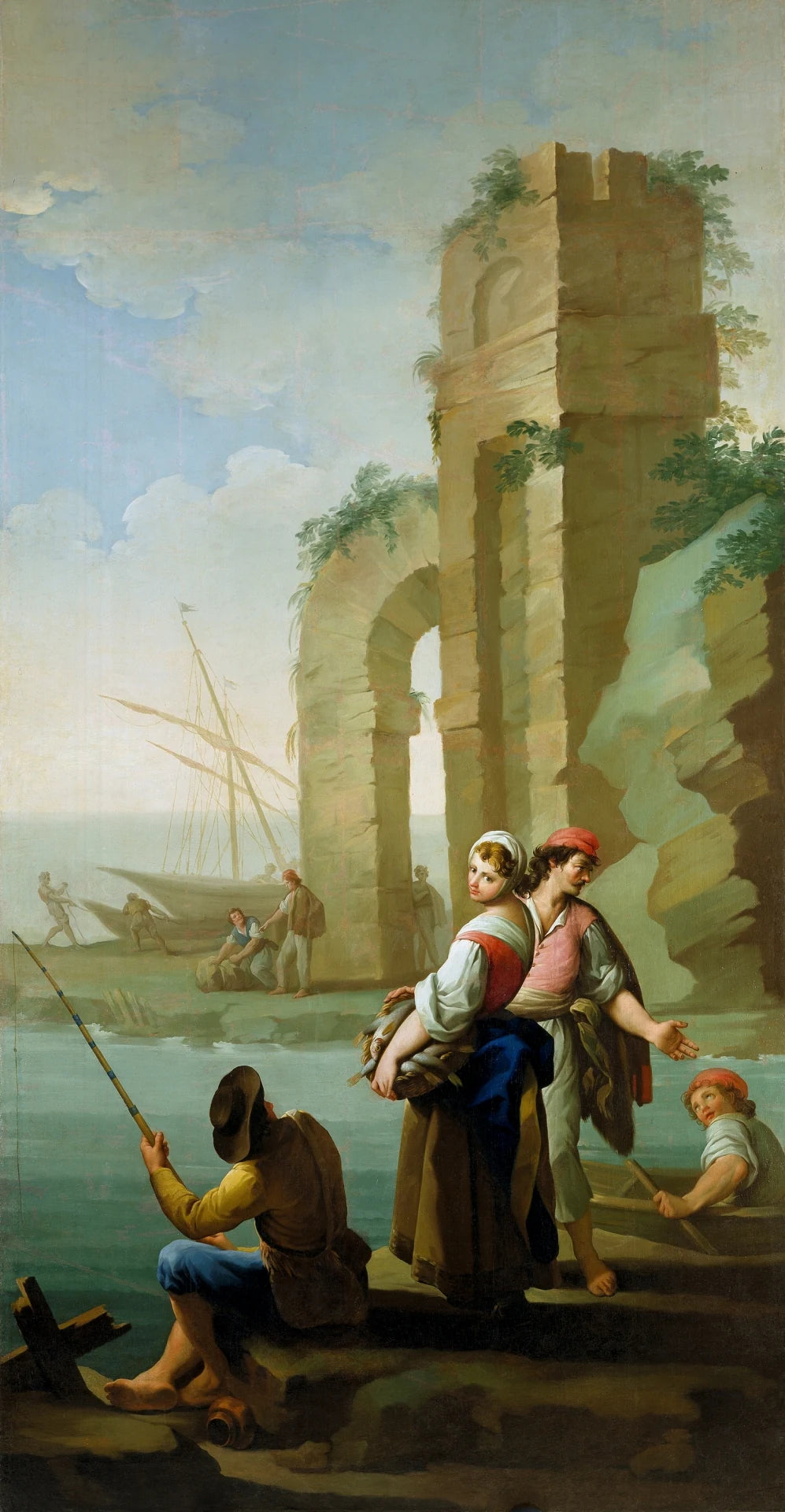 Pêcheurs et femme avec un panier de poissons - Zacarías González Velázquez