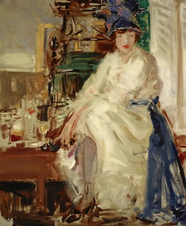 Peggy en bleu et blanc - Francis Cadell image 1 copie peinte à la main à l’huile