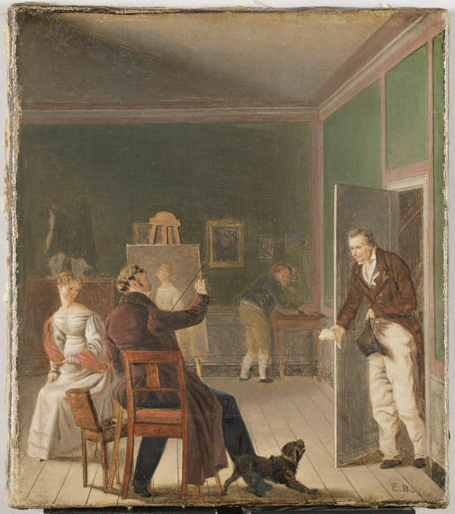 Un peintre dérangé dans son travail, ou Jens Peter Tønder (1773-1836), homme de lettres danois, visitant l’atelier d’un peintre pour vendre sa gazette - Emilius-Ditlev Bærentzen