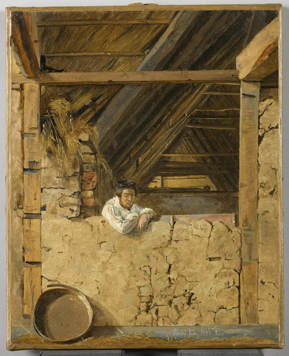 Le peintre Peter Christian Skovgaard dans l'étable de Morten Jensen à Vejby - Johann Thomas Lundbye