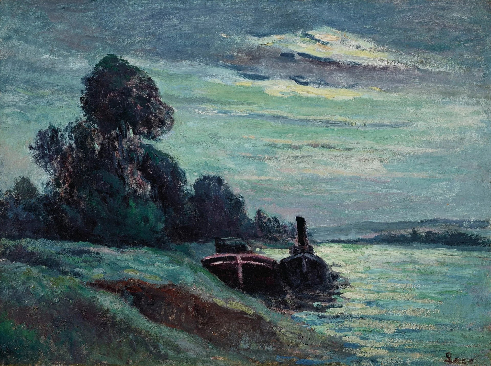 Péniches sur la Seine - Maximilien Luce image 1 reproduction réalisée par Alpha Reproduction