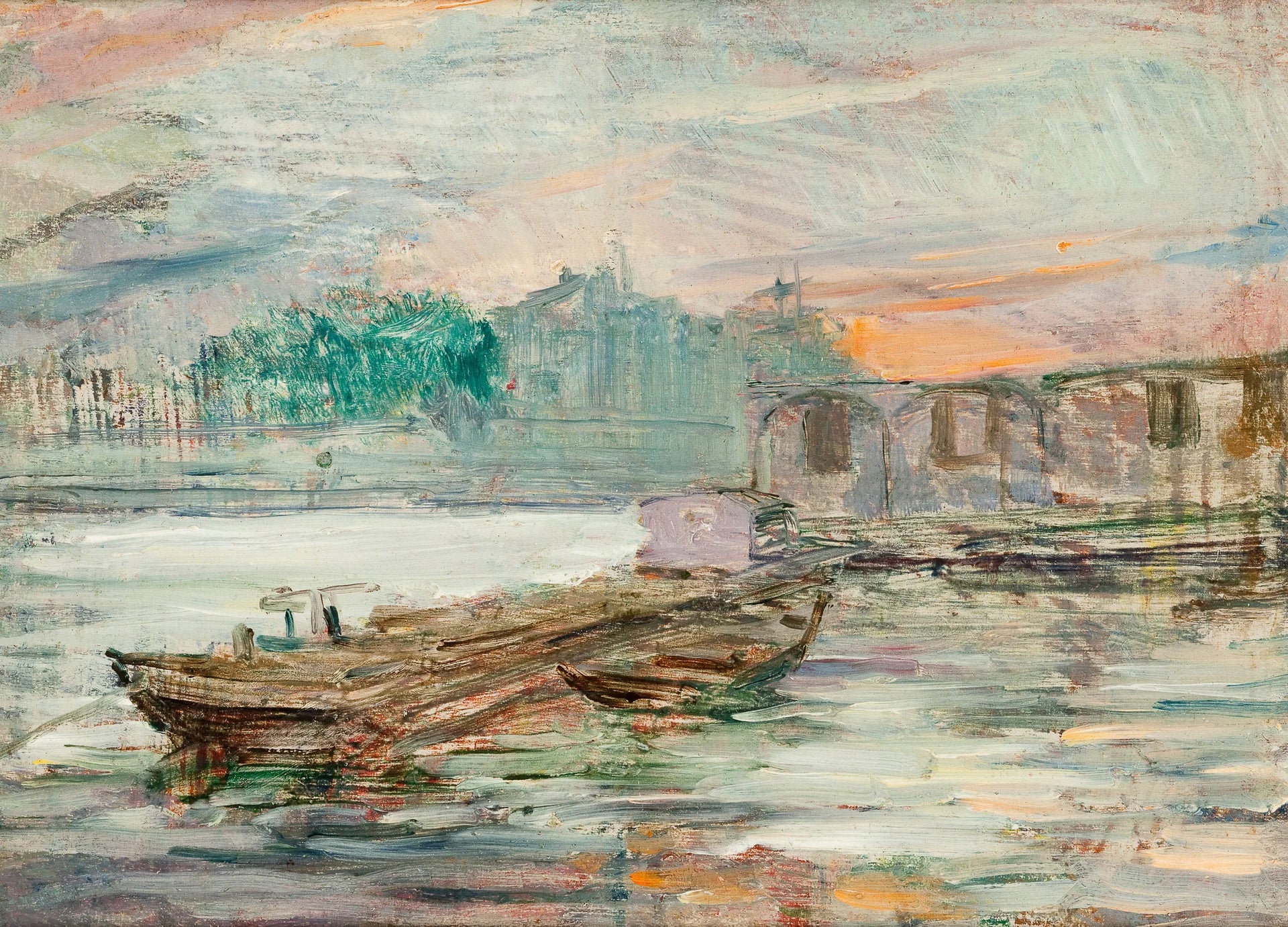 Péniches sur la Seine - Stanisław Wyspiański image 1 copie peinte à la main à l’huile