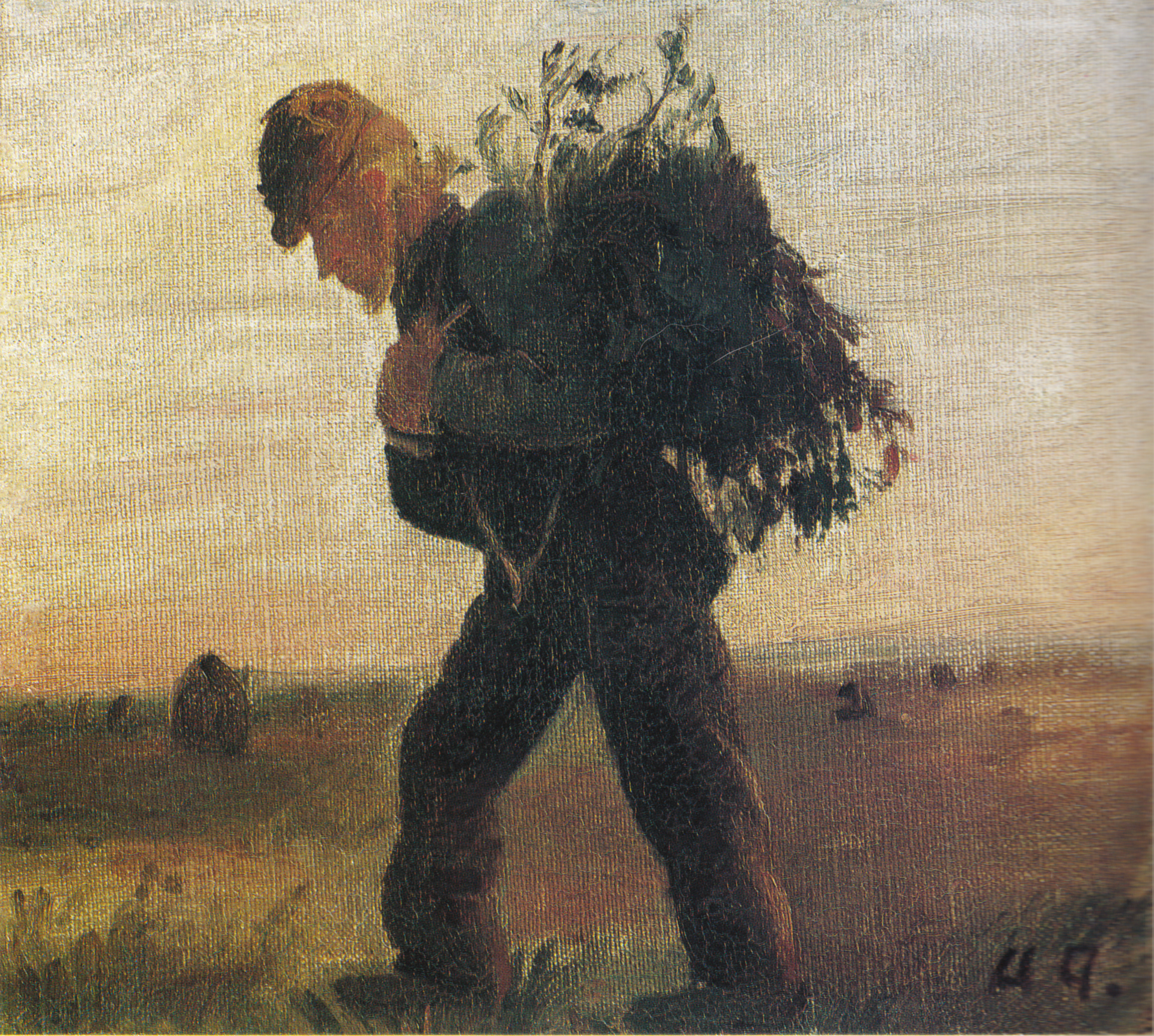 Per Bollerhus, son fagot de brindilles à la main, traversant la lande - Anna Ancher image 1 reproduction artisanale de tableau