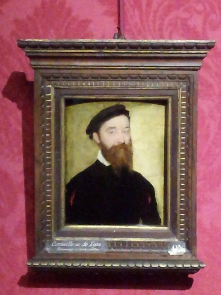 Personnage à barbe châtain, pourpoint noir à crevés cerise, toquet noir - Corneille de Lyon