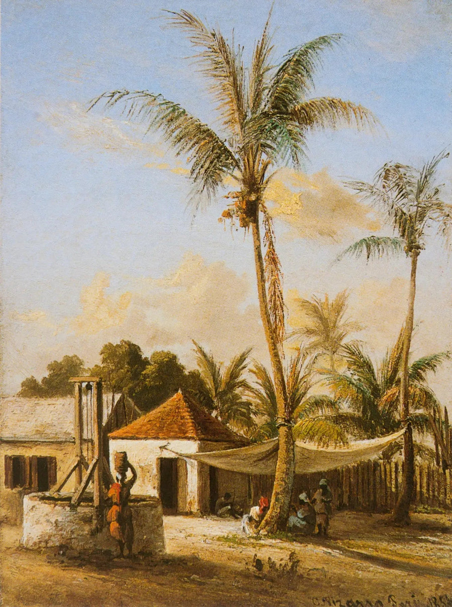 Personnage se reposant dans un village près d'un puits - Camille Pissarro