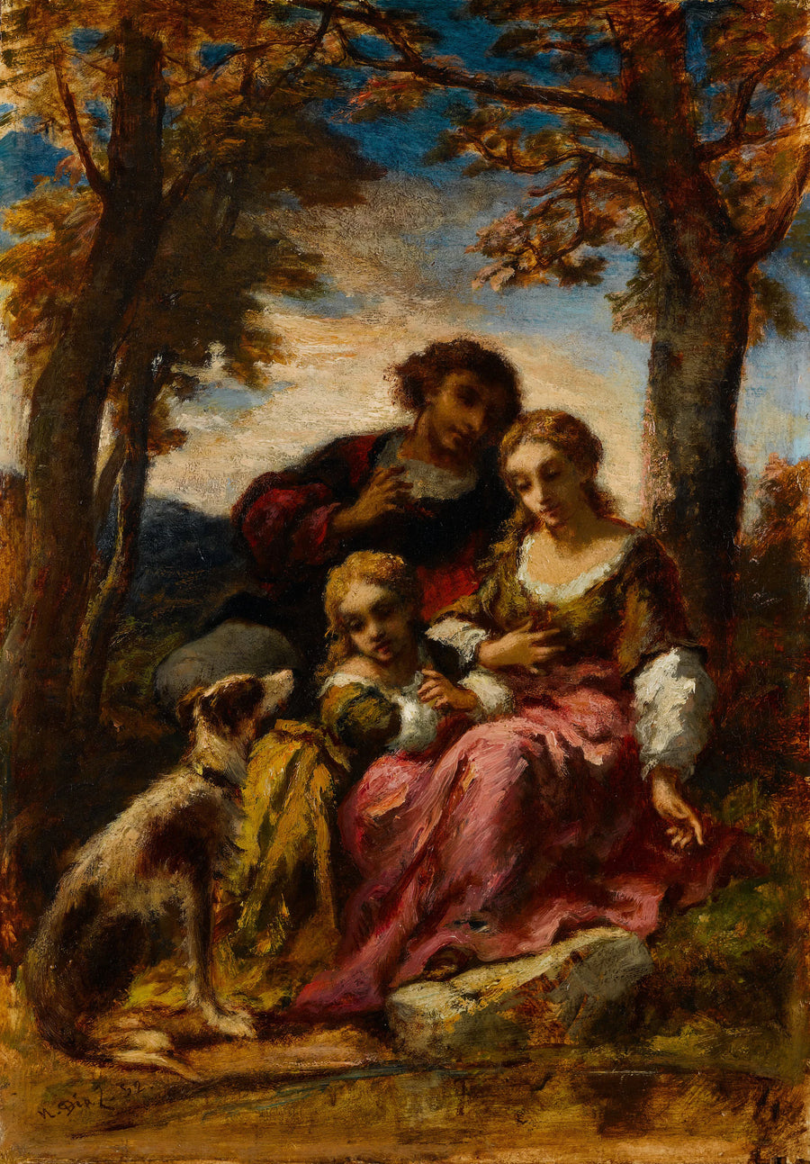 Personnages et chien dans un paysage - Narcisse-Virgile Diaz de la Peña