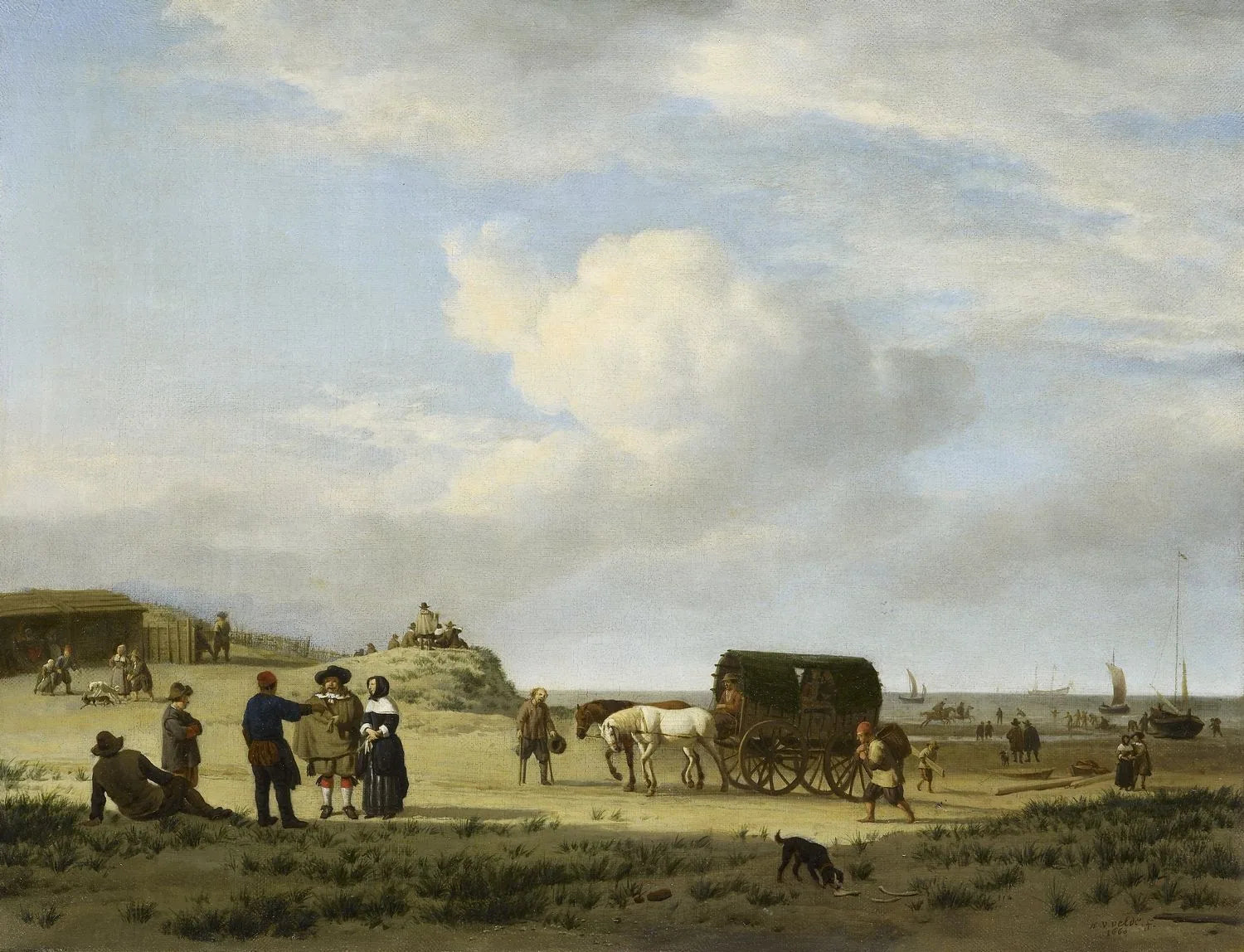 Personnages sur la côte à Scheveningen - Adriaen van de Velde image 1 copie de tableau peinte à la main