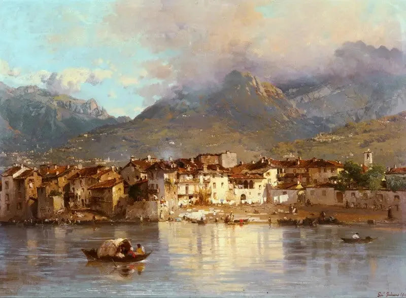 Pescarenico, quartier de Lecco - Gerolamo Induno image 1 copie peinte à la main à l’huile
