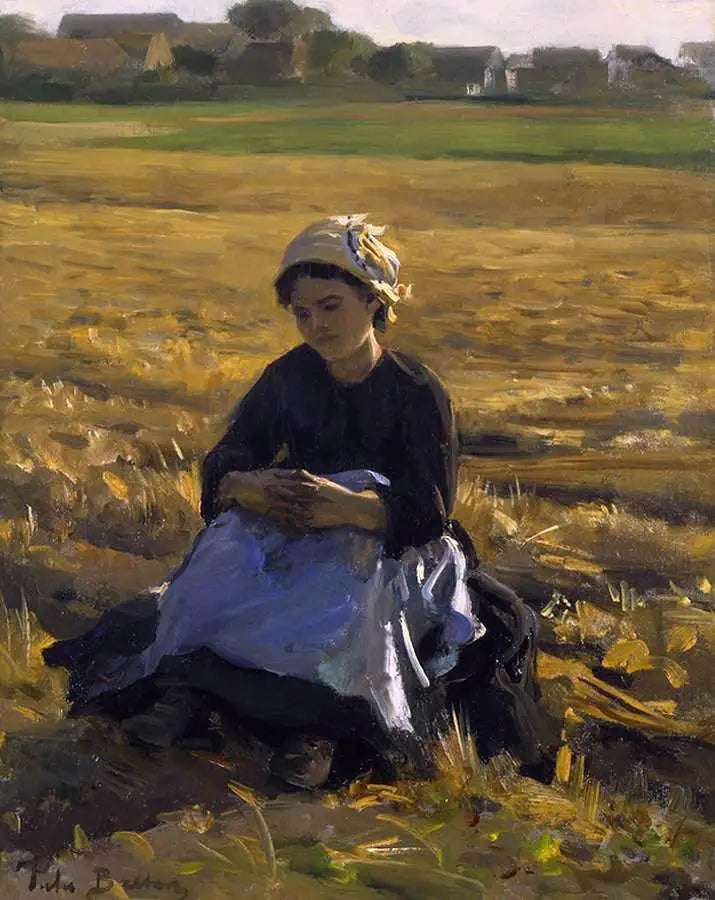 Petit glaneur assis dans le champ - Jules Breton image 1 reproduction artisanale de tableau
