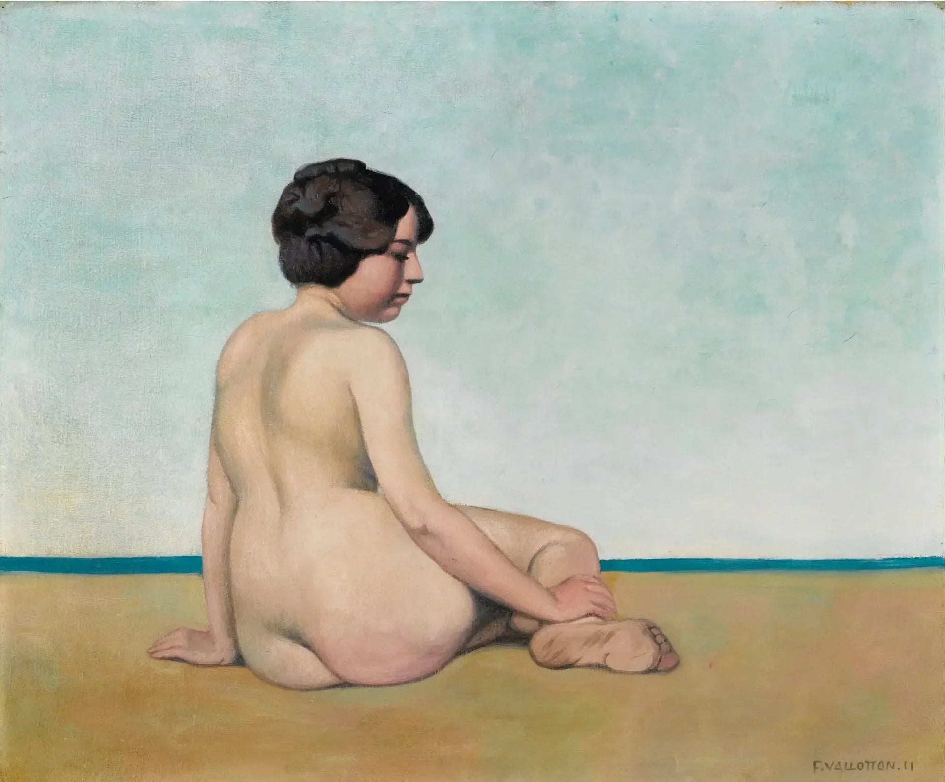 Petite baigneuse assise sur le sable - Félix Vallotton image 1 tableau peint à l’huile sur toile
