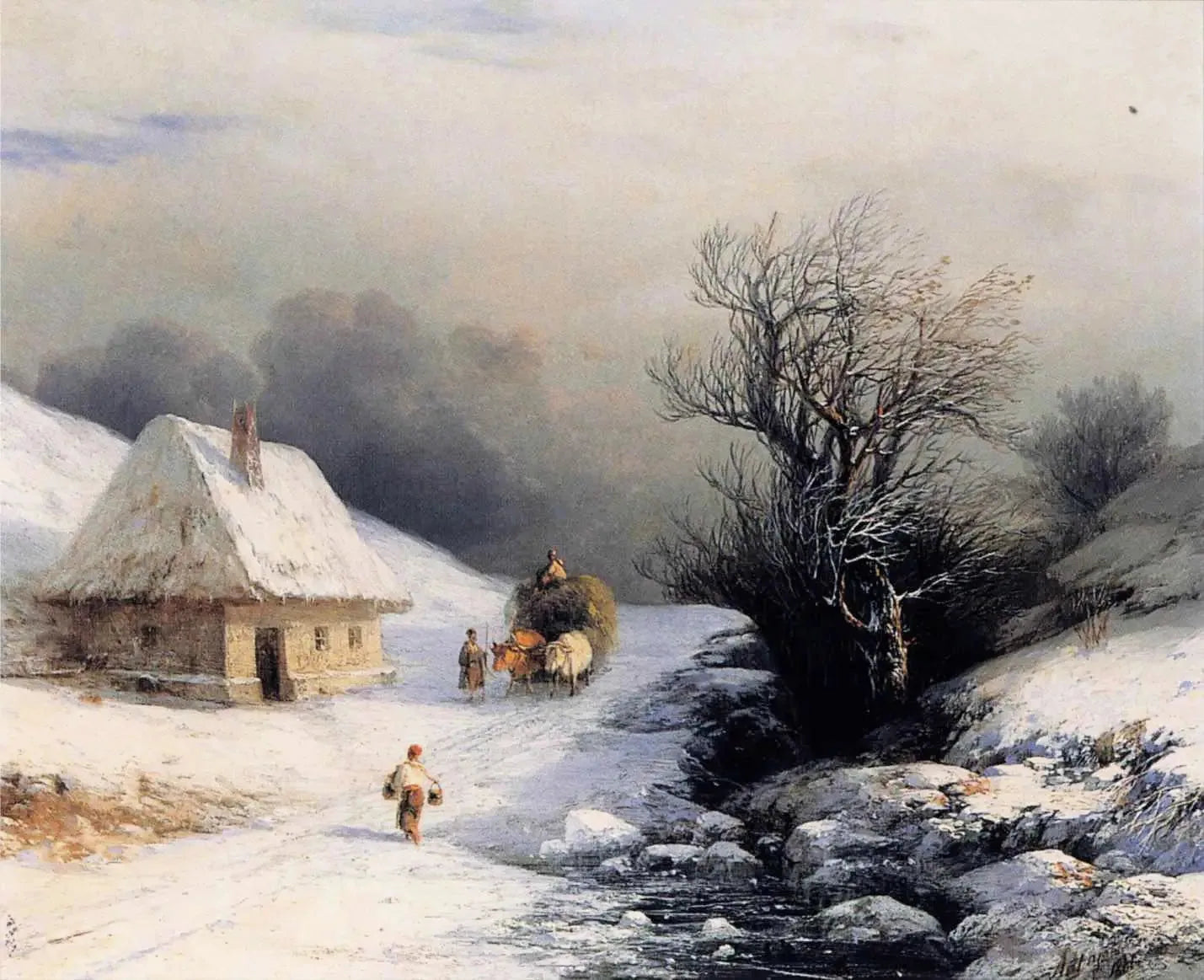 Petite charrette à bœufs russe en hiver - Ivan Aïvazovski image 1 reproduction réalisée par Alpha Reproduction
