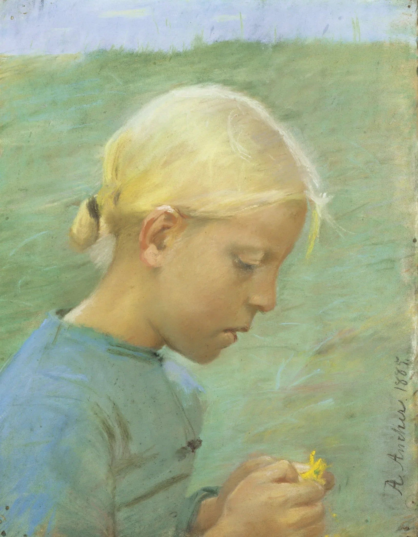 Petite fille avec une fleur - Anna Ancher image 1 reproduction d’œuvre d’art à l’huile