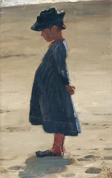 Petite fille debout sur la plage sud de Skagens - Peder Severin Krøyer image 1 reproduction artisanale de tableau