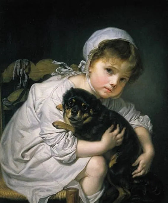 Petite fille et son chien - Jean-Baptiste Greuze image 1 reproduction de peinture à l’huile