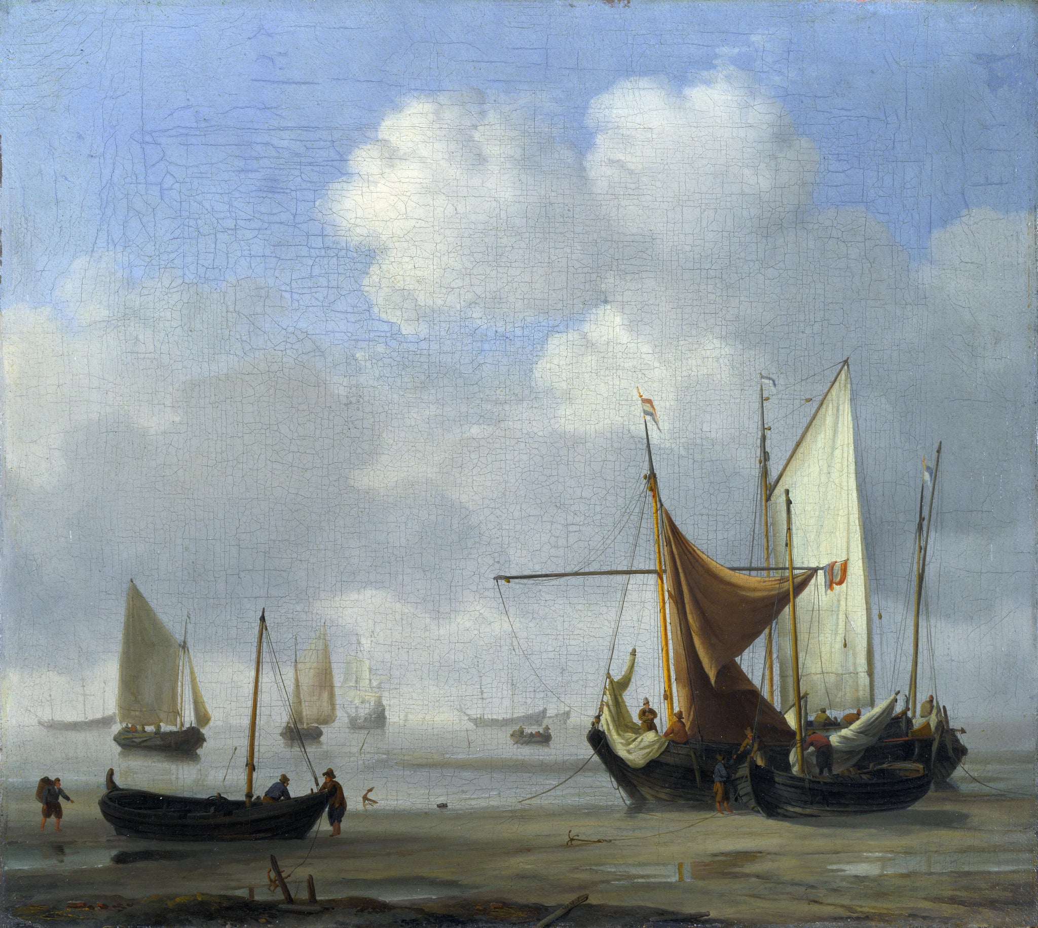 Petits navires hollandais échoués à marée basse dans un calme - Willem Van de Velde le Jeune