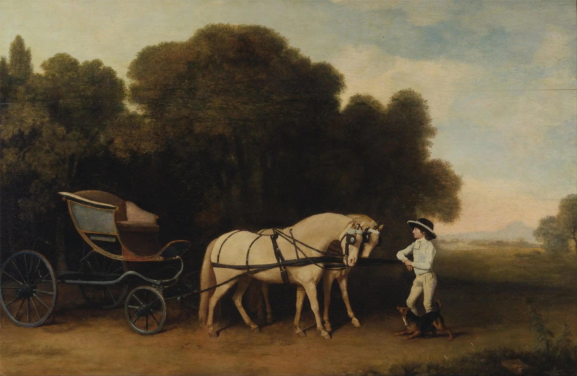 Phaéton avec une paire de poneys crème et un garçon d'écurie - George Stubbs image 1 copie de tableau peinte à la main
