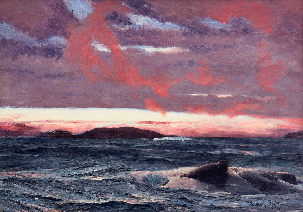Phoque sur un îlot au coucher du soleil - Bruno Liljefors image 1 reproduction artisanale de tableau