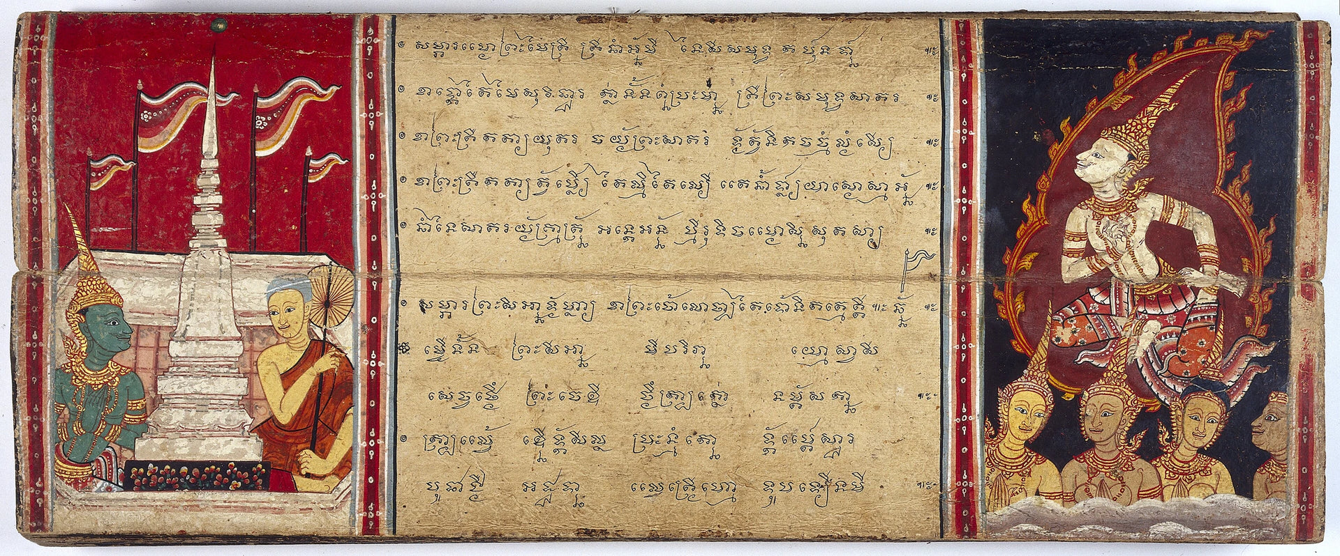 Phra Malai et Indra parmi les divinités, Artiste thaïlandais anonyme, XIXe siècle