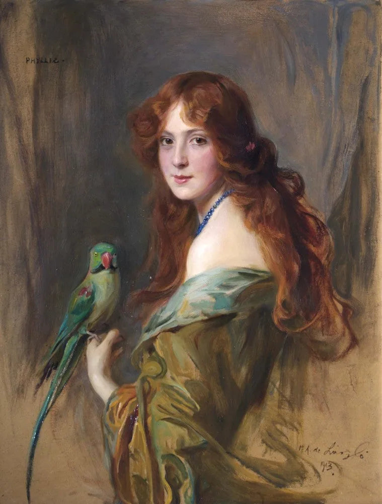 Phyllis (La dame au perroquet) - Philip de László image 1 copie peinte à la main à l’huile