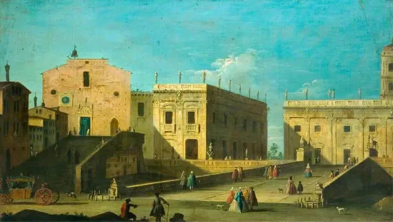 Piazza del Campidoglio, Rome, avec Santa Maria in Aracoeli sur la gauche - Canaletto image 1 copie peinte à la main à l’huile