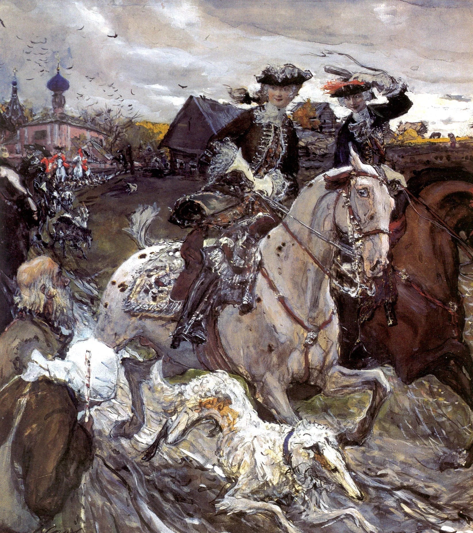 Pierre II et la princesse Élisabeth Petrovna chassant à courre - Valentin Serov image 1 copie peinte à la main à l’huile