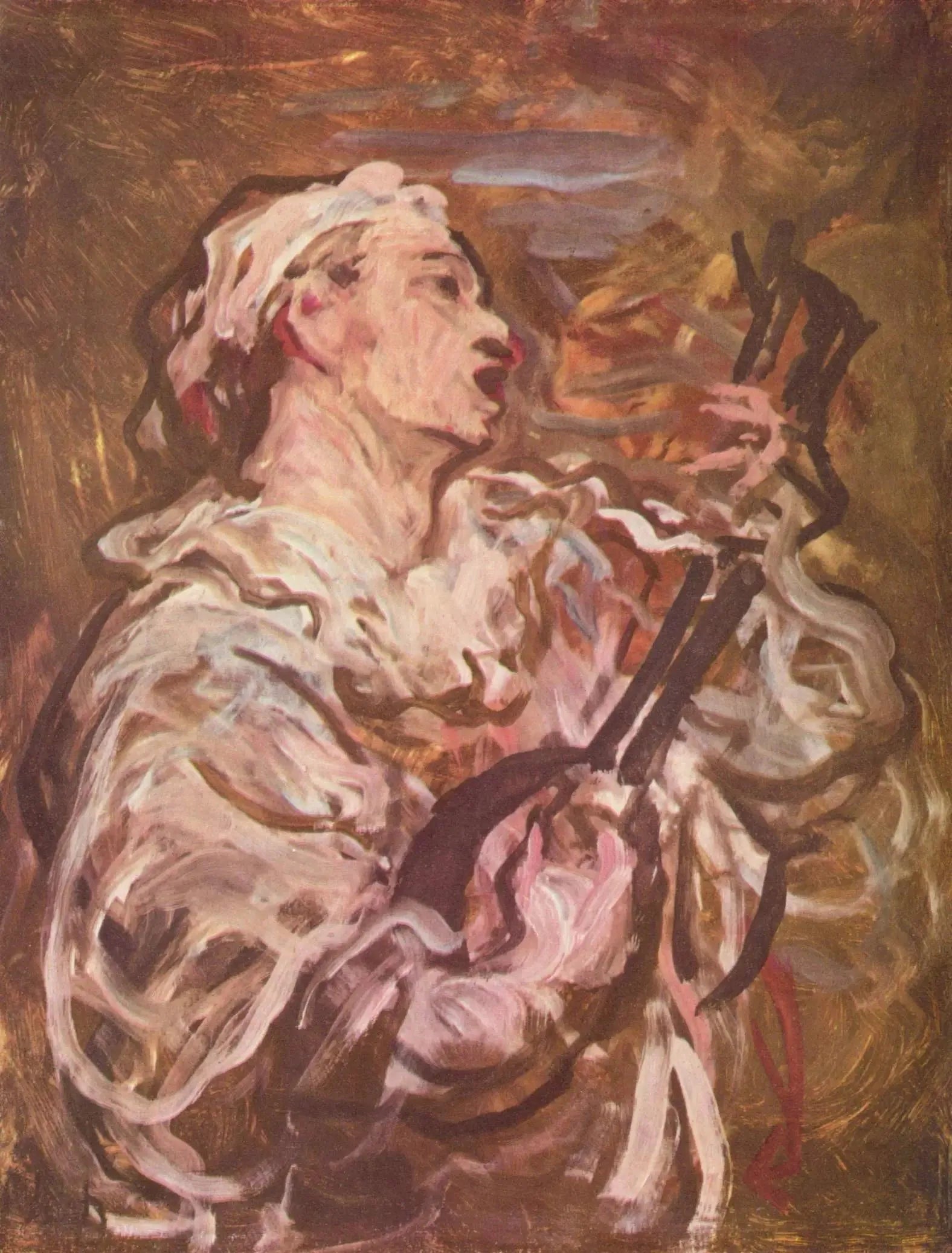 Pierrot joue de la mandoline - Honoré Daumier image 1 copie de tableau peinte à la main