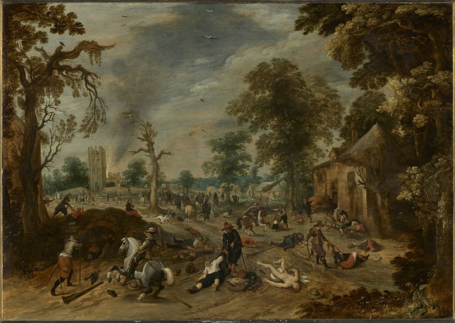 Pillage d'un village dit aussi L'Incendie de Wommelgem près d'Anvers en 1589 - Sebastiaen Vrancx