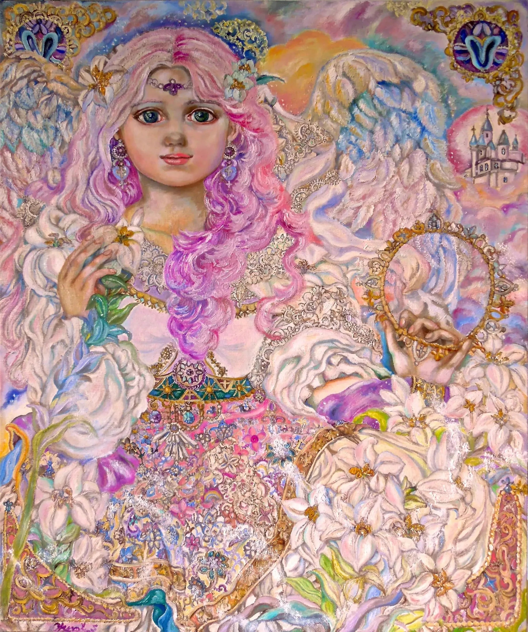 Pink lily flower angel - Yumi Sugai image 1 reproduction de peinture à l’huile