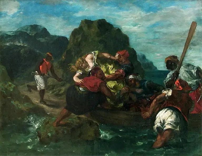 Pirates africains enlevant une jeune femme - Eugène Delacroix image 1 tableau peint à l’huile sur toile