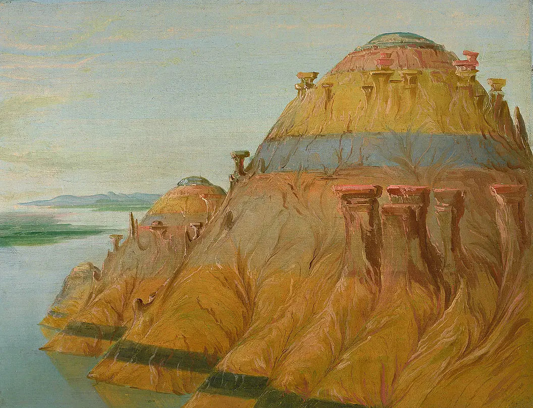 Pittoresque Clay Bluff, à 2 700 km au-dessus de Saint-Louis - George Catlin image 1 tableau peint à l’huile sur toile