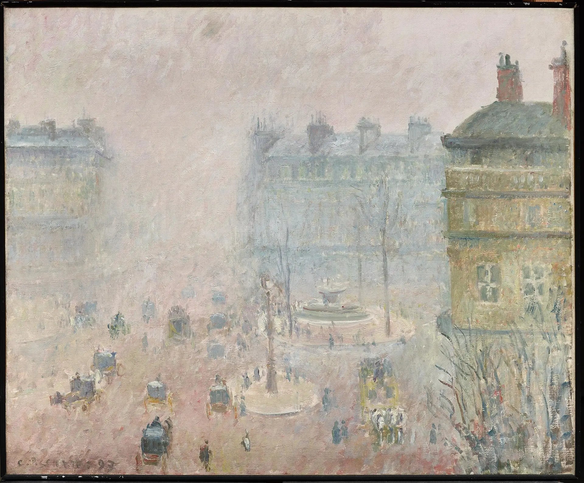 Place du Théâtre-Français et Avenue de l'Opéra, Brouillard - Camille Pissarro image 1 copie de tableau peinte à la main
