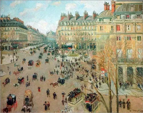 Place du Théâtre-Français et Avenue de l'Opéra, effet hivernal du soleil - Camille Pissarro image 1 copie peinte à la main à l’huile