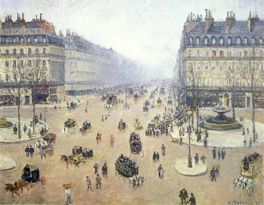 Place du Théâtre-Français et l'Avenue de l'Opéra, temps brumeux - Camille Pissarro image 1 copie peinte à la main à l’huile