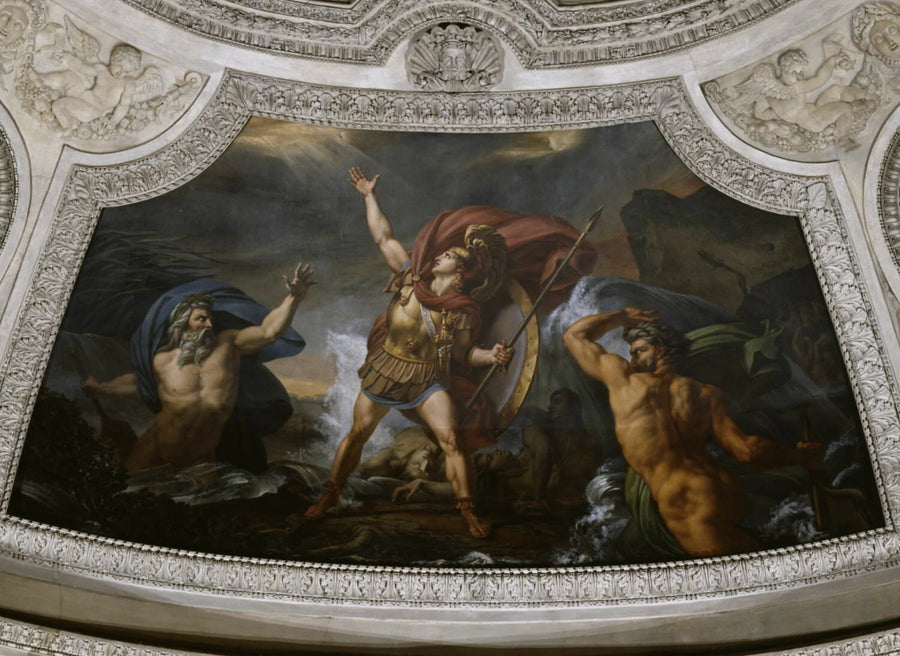 Plafond : L'Eau. Achille près d'être englouti par le Xanthe et le Simoïs, irrités du carnage qu'il a fait des Troyens. - Auguste Couder