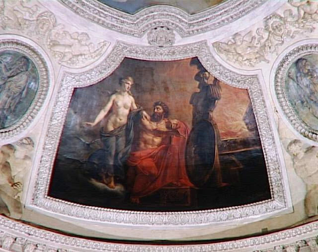 Plafond : Le Feu. Vénus recevant des mains de Vulcain les armes qu'il a forgées pour Énée. - Auguste Couder