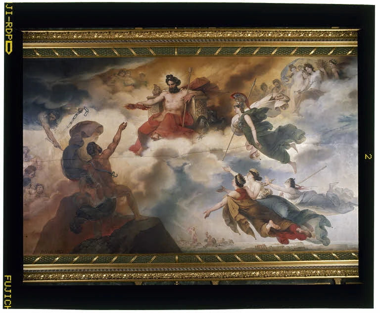 Plafond : Le Vésuve personnifié reçoit de Jupiter le feu qui doit consumer les villes d'Herculanum, de Pompéi et de Stabies - François-Joseph Heim