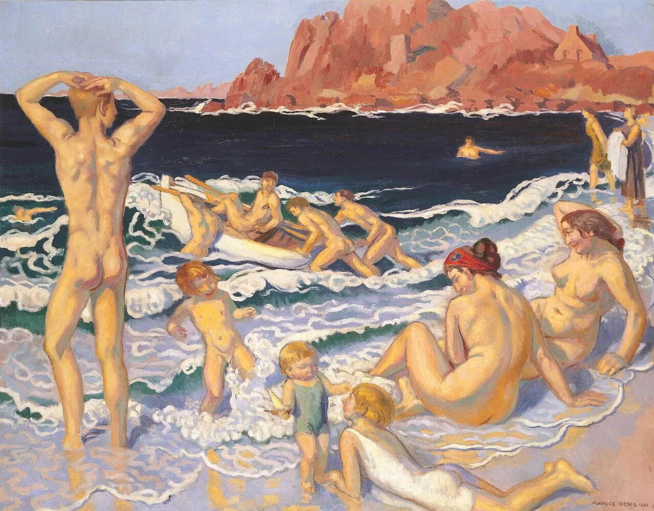 Plage au canot et à l'homme nu - Maurice Denis image 1 reproduction d’œuvre d’art à l’huile