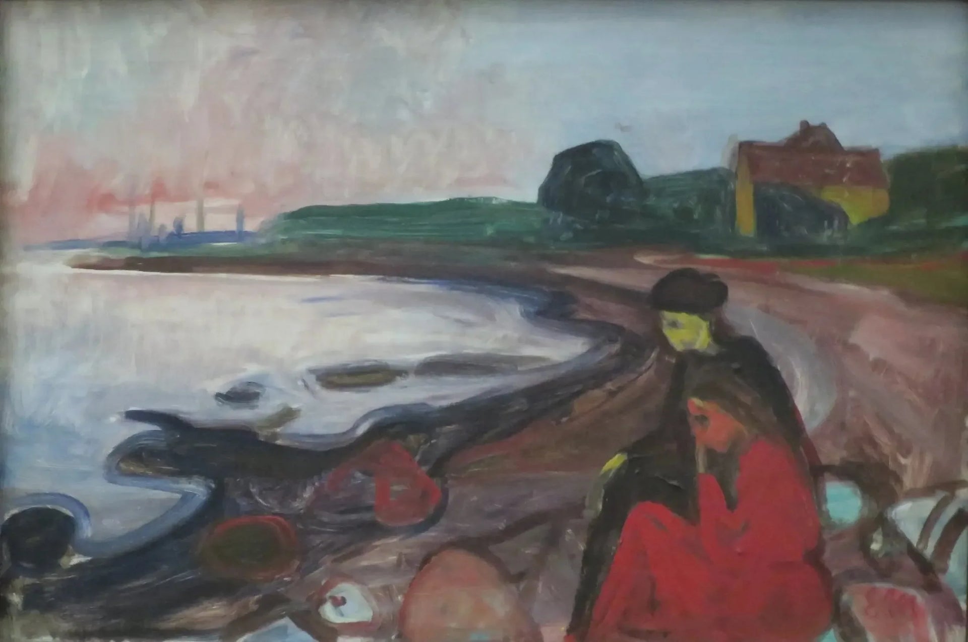 Plage avec deux femmes assises - Edvard Munch image 1 reproduction d’œuvre d’art à l’huile
