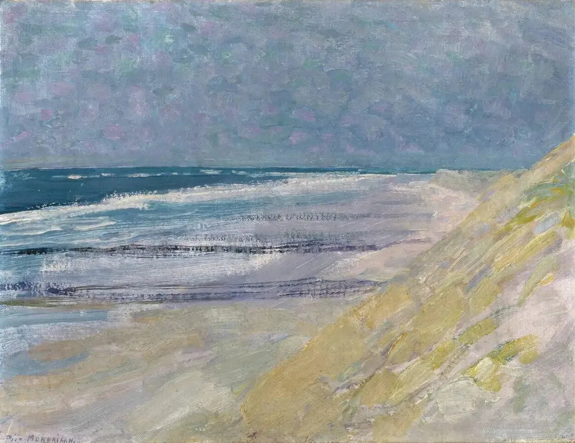 Plage avec trois ou quatre jetées à Domburg - Piet Mondrian image 1 copie peinte à la main à l’huile