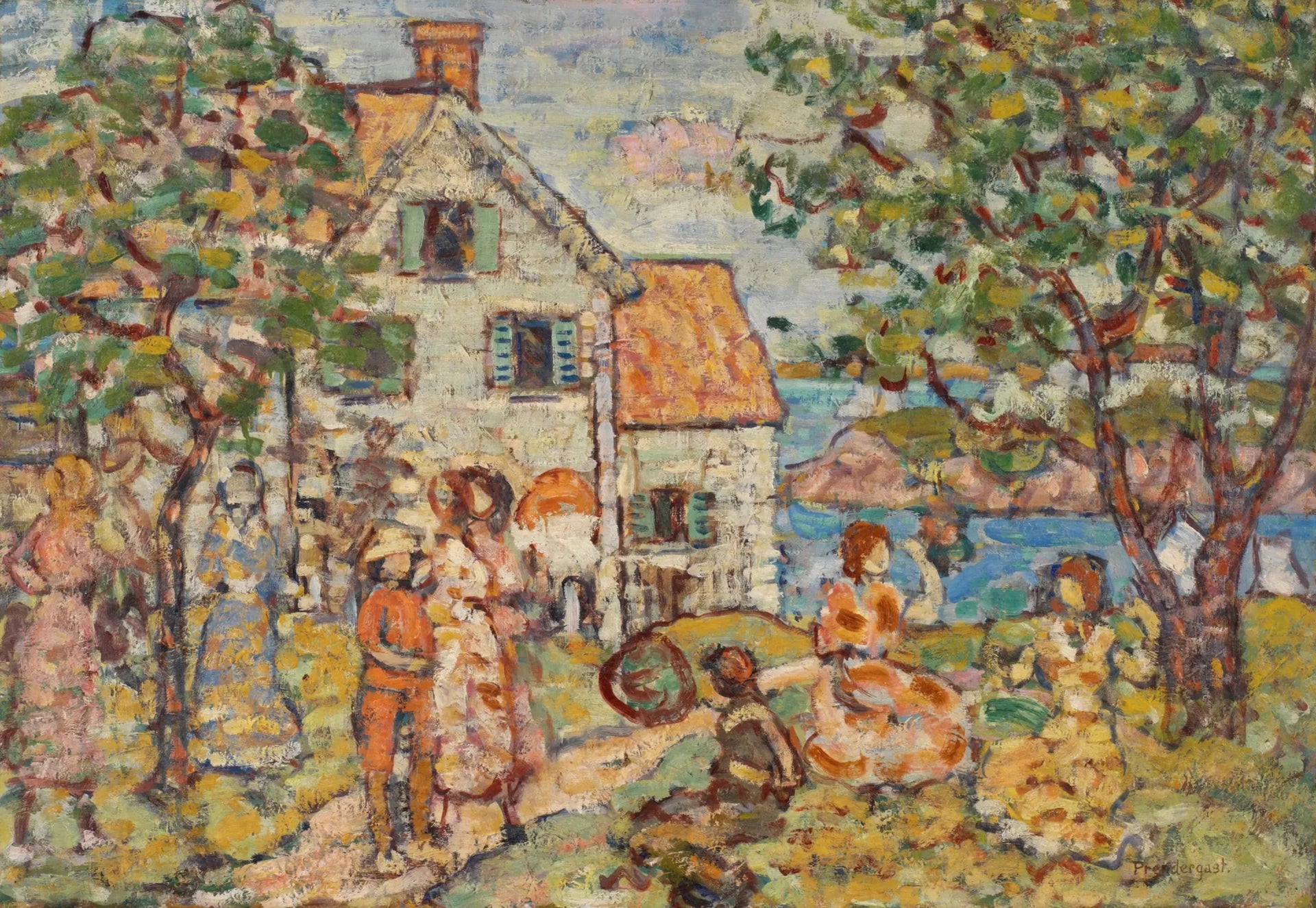 Plage et deux maisons - Maurice Prendergast image 1 reproduction réalisée par Alpha Reproduction