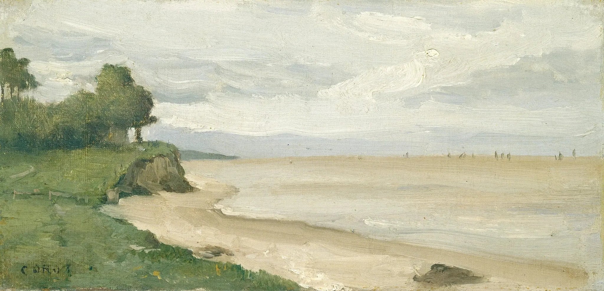 Plage près d'Étretat - Jean-Baptiste Camille Corot image 1 copie de tableau peinte à la main