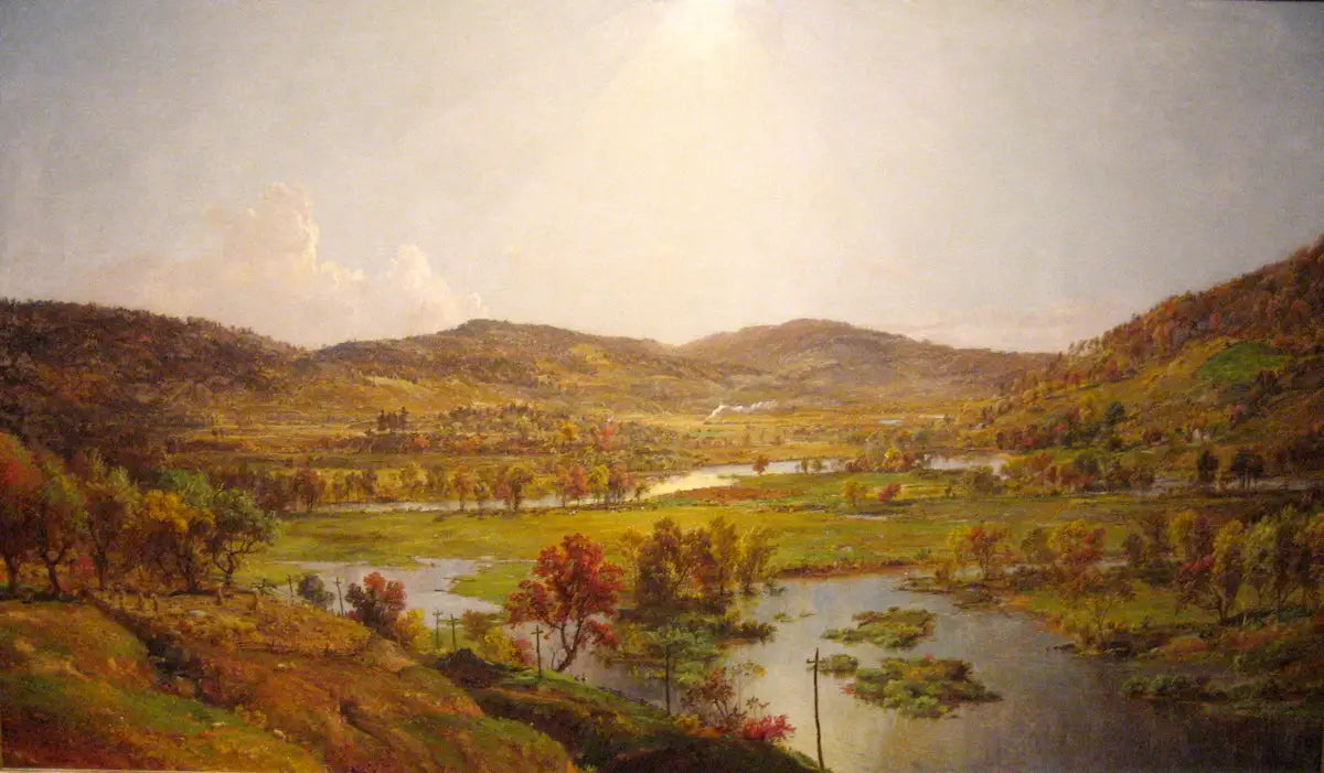 Plaines de Sidney avec l'union des rivières Susquehanna et Unadilla - Jasper Francis Cropsey image 1 reproduction d’œuvre d’art à l’huile