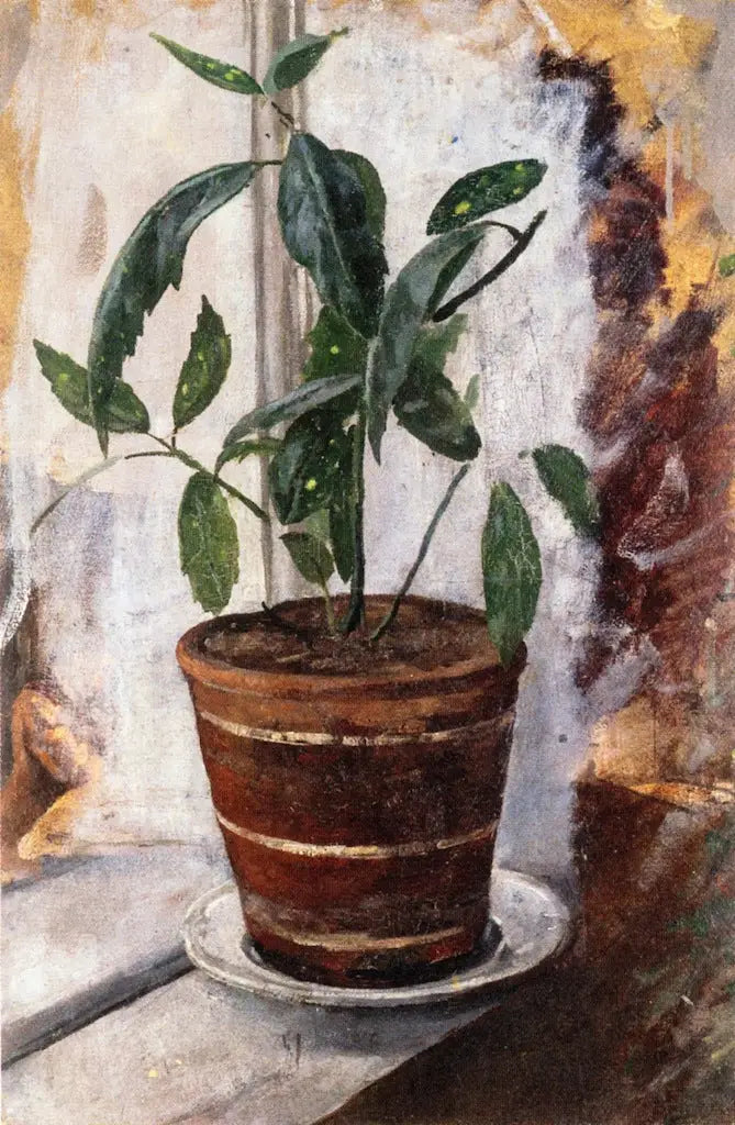 Plante en pot sur le rebord de la fenêtre - Edvard Munch image 1 copie peinte à la main à l’huile
